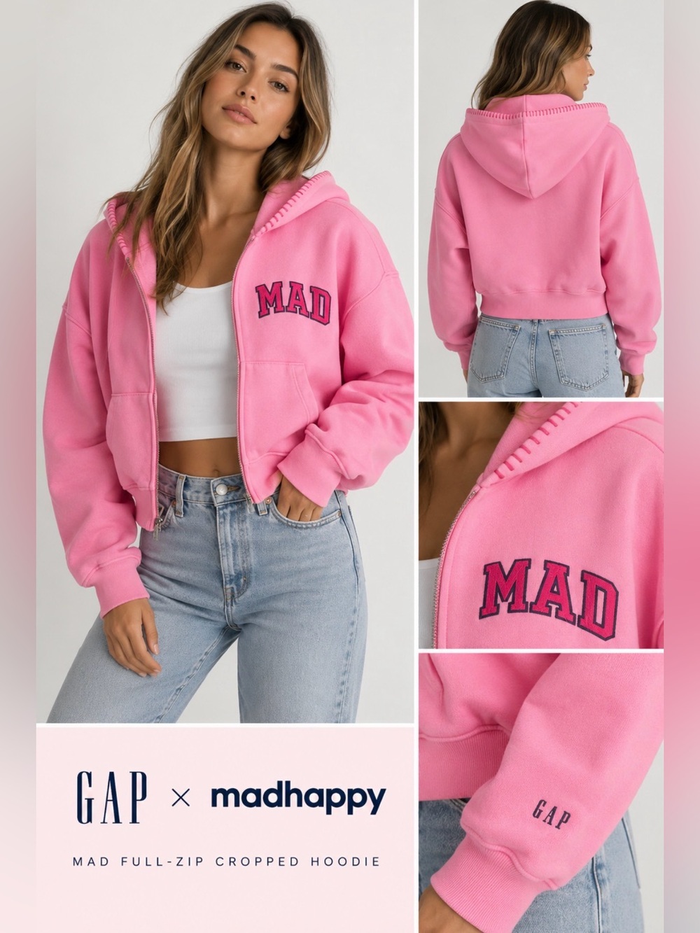NWT Gap x Madhappy Mad Full Zip Cropped Hoodie Pink, Small
